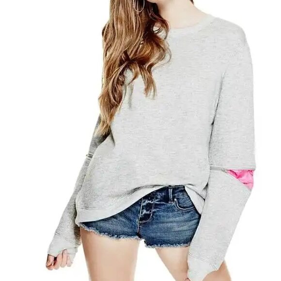 *RARE* GUESS His & Hers Rear Zipper Sweatshirt w/ Expanding Sleeves in Grey Sz 3 - Picture 1 of 6